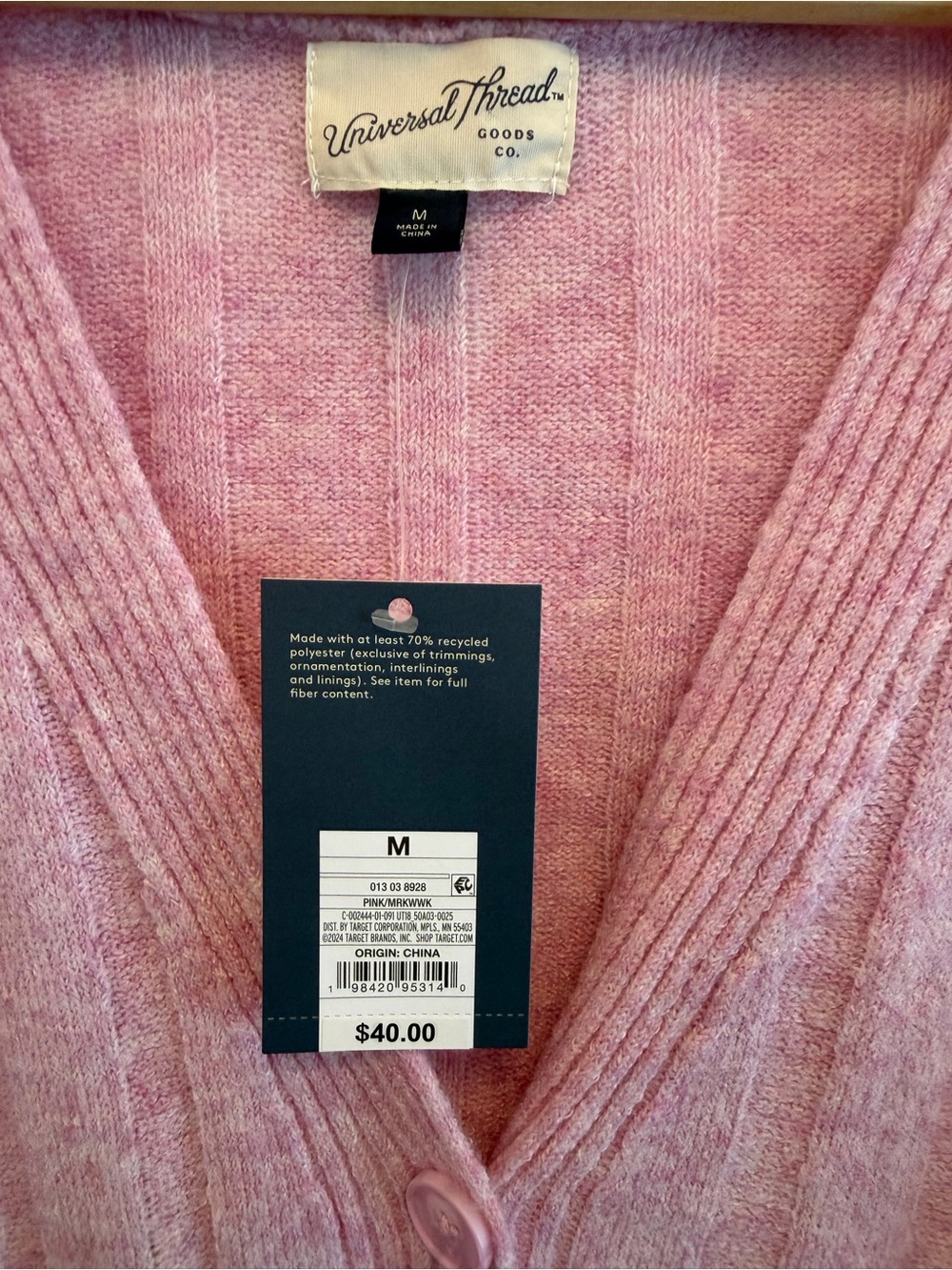 🌸Universal Thread Pink Ribbed V-Neck Button-Front Cardigan🌸 - Picture 2 of 4
